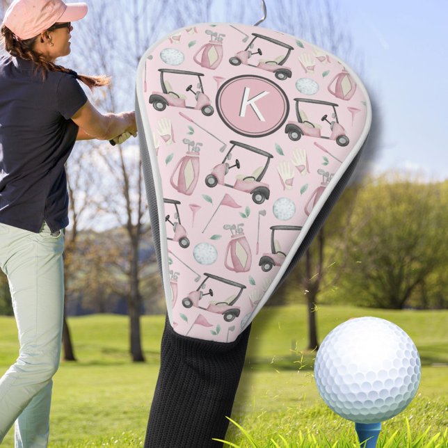 Couvre-club De Golf Stylo Rose Feminine Golf Design Personnalisé Monog (Créateur téléchargé)