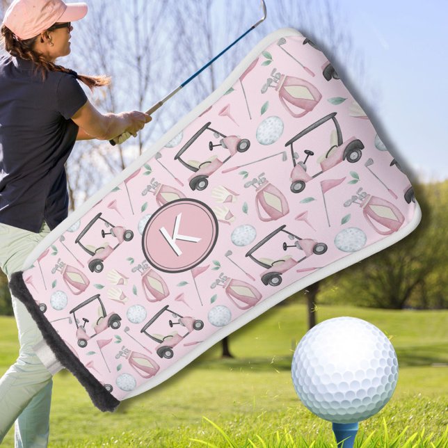 Couvre-club De Golf Stylo Rose Feminine Golf Design Personnalisé Monog (Créateur téléchargé)