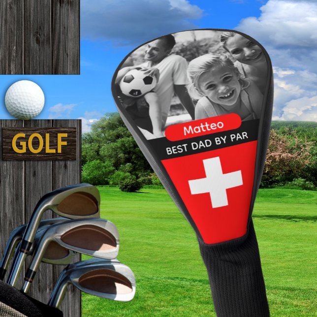 Couvre-club De Golf Switzerland Golf, Best Dad, Swiss Flag, Photo (Switzerland Golf Head Cover / Flag, name)