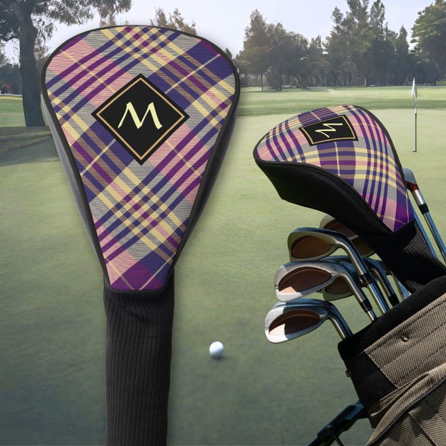 Couvre-club De Golf Tartan mauve, or et bleu (Créateur téléchargé)
