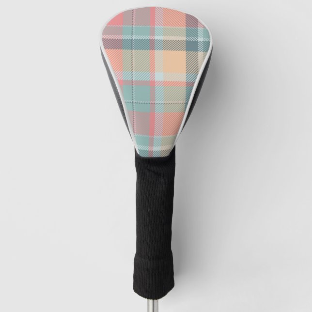 Couvre-club De Golf Tartan Pastels Peach Mint Lemon Motif élégant (Devant)