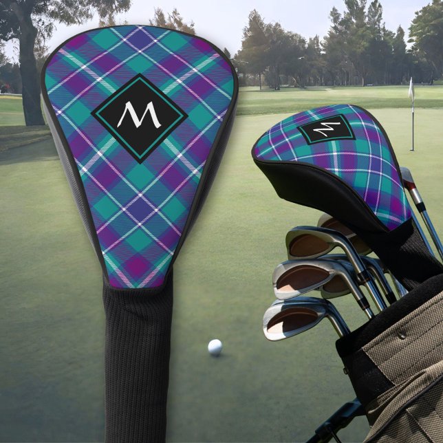 Couvre-club De Golf Tartan vert de mer, violet et bleu (Créateur téléchargé)