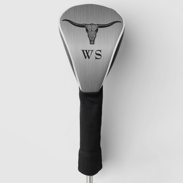Couvre-club De Golf Taureau Monogramme Initiales Fumer Gris Métallique (Devant)