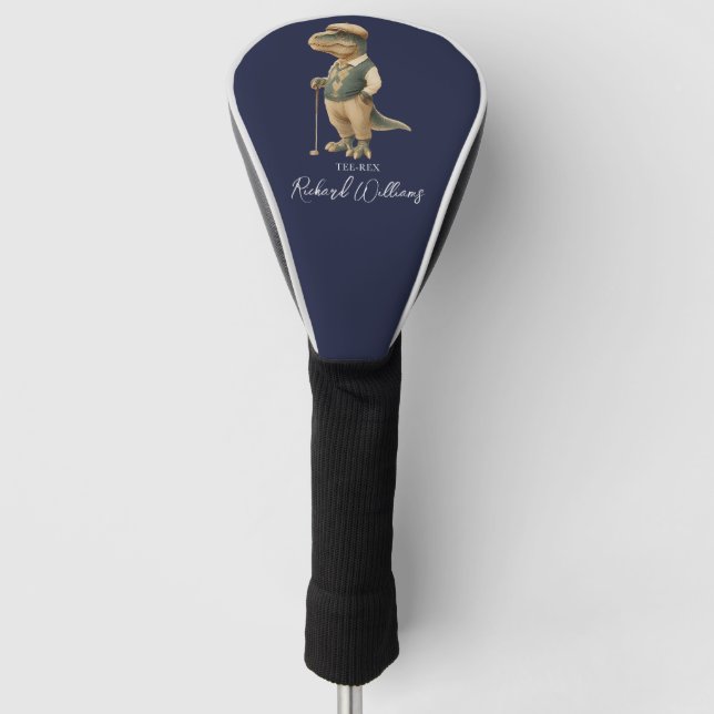 Couvre-club De Golf Tee-Rex Golfer Dinosaur Signature Name Navy Blue (Devant)