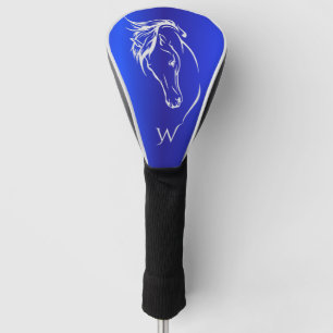 Couvre-club De Golf Tête de cheval métallique bleu moderne Monogramme 