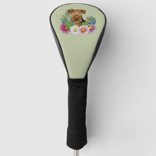 Couvre-club De Golf Tête de chien Airedale Terrier Fleurs Colorées Ver