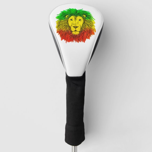 Couvre-club De Golf Tête de lion Rasta rouge jaune vert dessin Jamaïqu (Devant)
