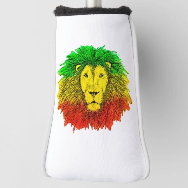 Couvre-club De Golf Tête de lion Rasta rouge jaune vert dessin Jamaïqu (Tourné à 90°)