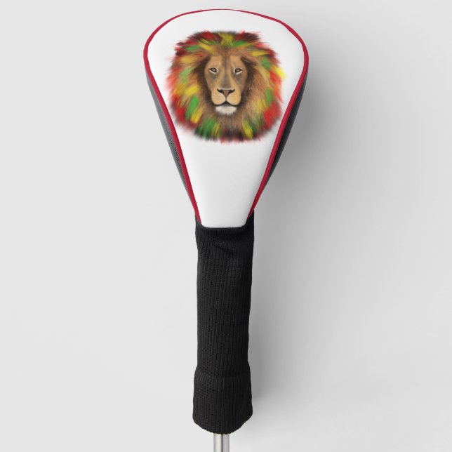 Couvre-club De Golf Tête de lion Rasta rouge jaune vert dessin Jamaïqu (Devant)