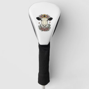Couvre-club De Golf Tête de vache florale dessin vintage gravure Desig
