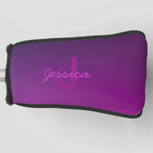 Couvre-club De Golf Texte monogramme modifiable moderne & Ombre violet