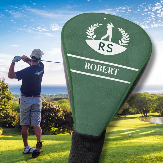Couvre-club De Golf Texture en cuir élégant Nom du monogramme personna (Créateur téléchargé)
