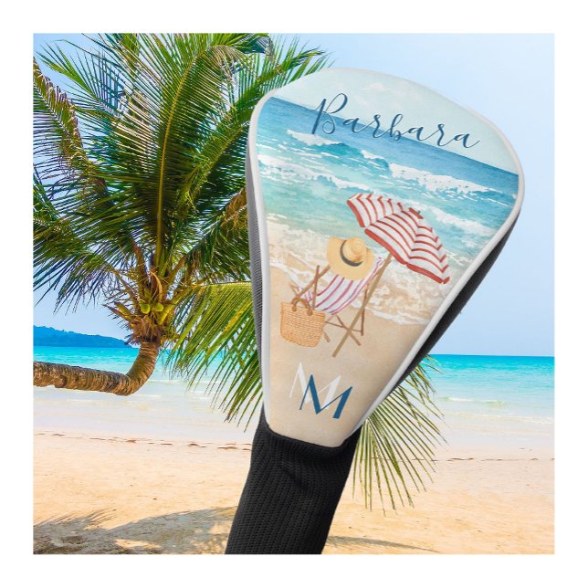 Couvre-club De Golf Thème de plage Monogramme aquarelle nom  (Créateur téléchargé)