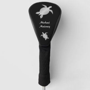 Couvre-club De Golf Tortue de mer d'argent Noir Votre nom