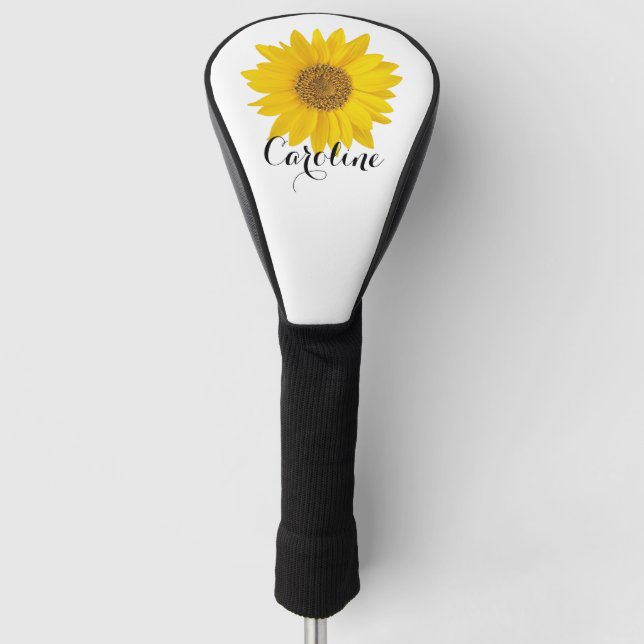 Couvre-club De Golf Tournesol jaune avec nom personnalisé (Devant)