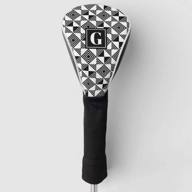 Couvre-club De Golf Triangle carré Monogramme blanc noir géométrique (Devant)