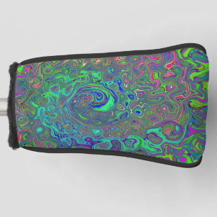 Couvre-club De Golf Trippy Chartreuse et Blue Retro Liquid Swirl