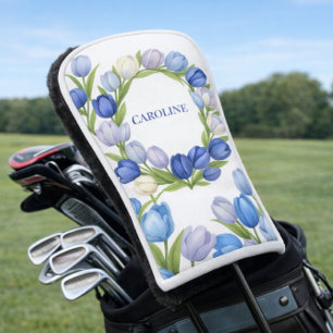 Couvre-club De Golf Tulipe Bleu Botanique Golf Floral Design Élégant