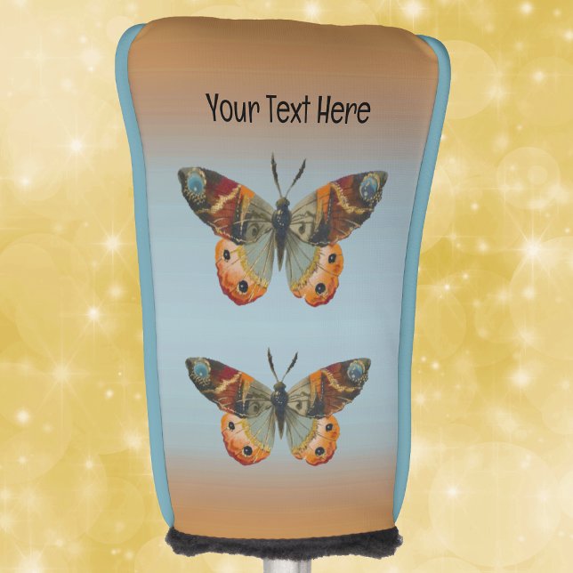 Couvre-club De Golf Two Monarch Butterflies Fall Colours Blue Orange (Two pretty Fall coloured monarch butterflies on blue and orange golf club cover.)