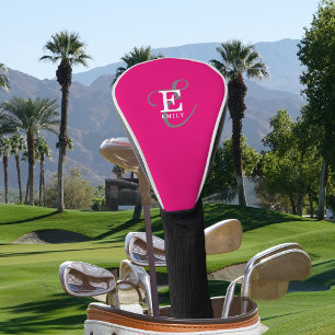 Couvre-club De Golf Typographie Monogramme Unique Et Élégante Rose Cha