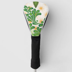 Couvre-club De Golf Un motif artistique vert et or représentant un arb