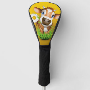 Couvre-club De Golf Vache de Jersey dans l'herbe sur le jaune