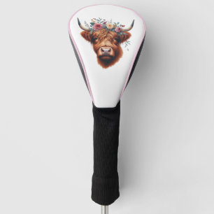 Couvre-club De Golf Vache des hautes terres mignonne, florale/printani