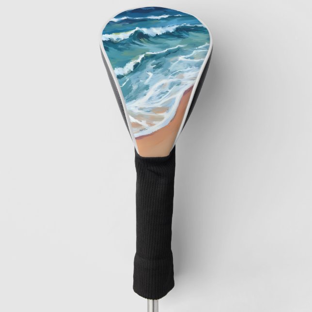 Couvre-club De Golf Vagues d'océan bleu aquarelle (Devant)