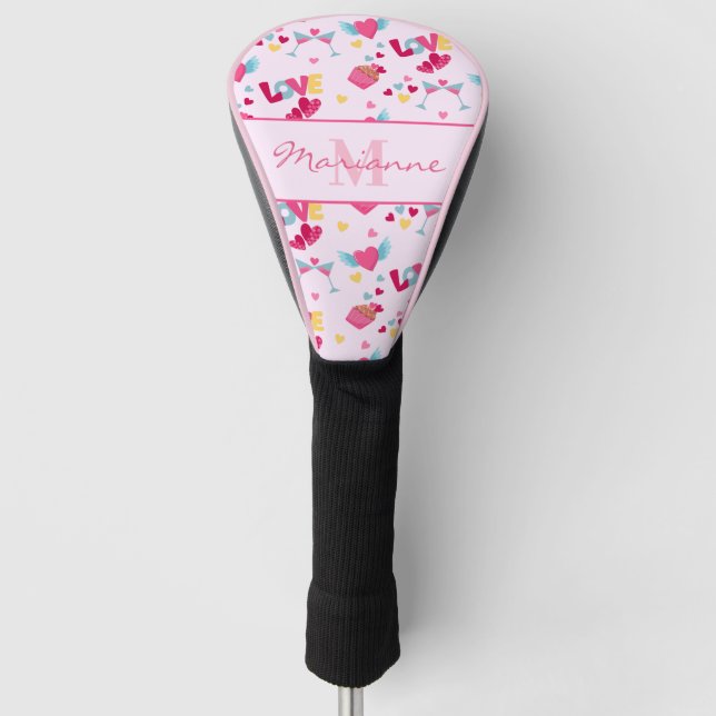 Couvre-club De Golf Valentine Pink Love Lettres Motif Nom élégant (Devant)