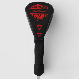 Couvre-club De Golf Vecteur Dragon Monogramme Noir Et Rouge