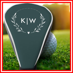 Couvre-club De Golf Vert et blanc des forêts   Monogramme des initiale