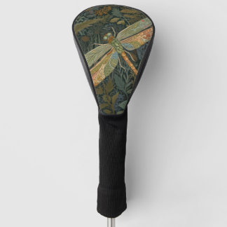 Couvre-club De Golf Vintage art nouveau green gold Dragonfly