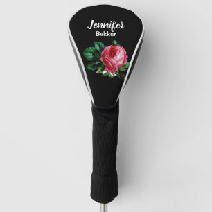 Couvre-club De Golf Vintage rose fleur nom personnalisé noir