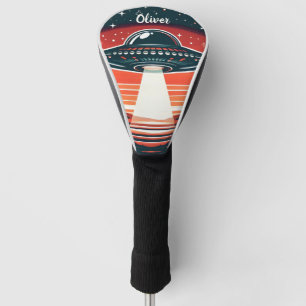 Couvre-club De Golf Vintage UFO au coucher de soleil rouge personnalis