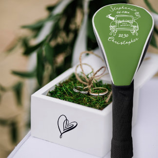 Couvre-club De Golf Voiture de mariage dessinée à la main et fantaisis