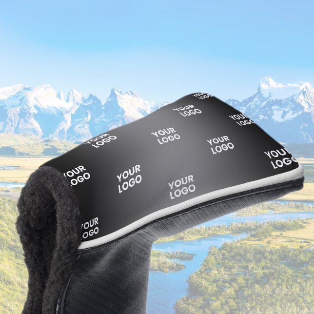 Couvre-club De Golf Votre simple logo répétitif | Gradient noir et gri (Créateur téléchargé)