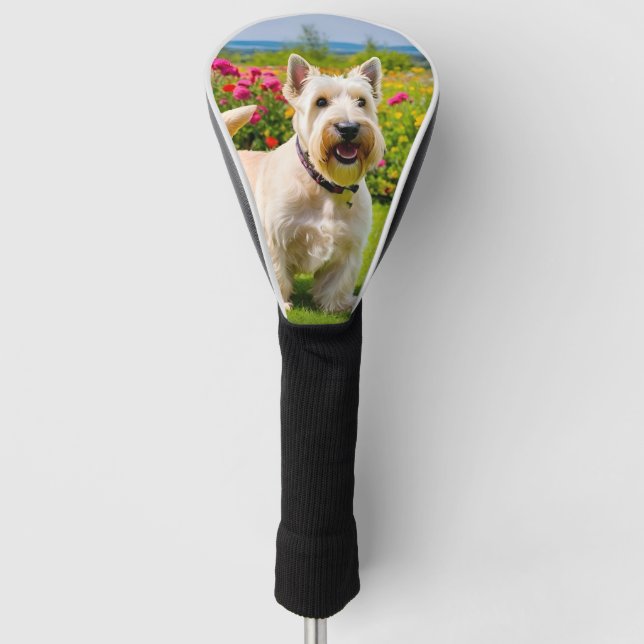 Couvre-club De Golf Wheaten Scottish Terrier jouant dans Flowers Grass (Devant)