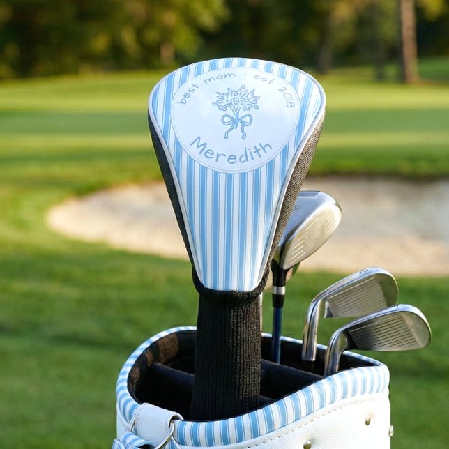 Couvre-club De Golf Whimsical Blue White Stripe Preppy Mom Established (Créateur téléchargé)