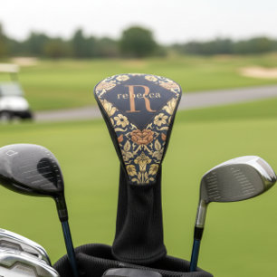 Couvre-club De Golf William Morris Élégant Or Noir Floral Monogramme
