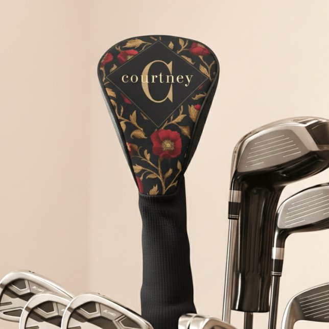 Couvre-club De Golf William Morris Red Gold Poppy Monogram (Créateur téléchargé)