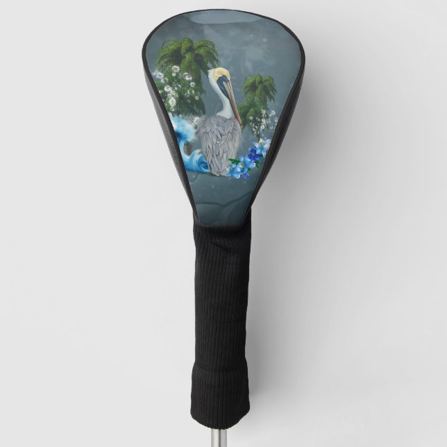Couvre-club De Golf Wonderful pelican with wave and palm trees (Devant)