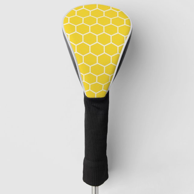 Couvre-club De Golf Yellow Honeycomb Geometric White Lines Bumblebee (Devant)