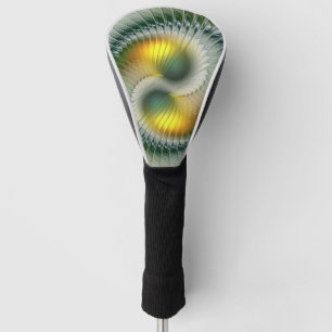Couvre-club De Golf Yin Yang Vert Or Abstrait Art Fractal Coloré
