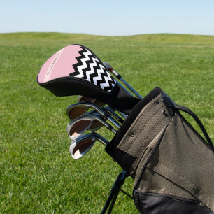 Couvre-club De Golf Zigzag noir et blanc, Chevron, rose, Votre nom