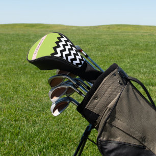 Couvre-club De Golf Zigzag noir et blanc, Chevron, Vert, Votre nom