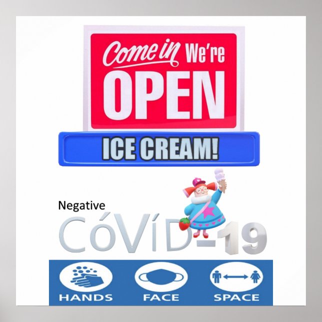 Covid 19 Ice Cream Store Open Sign Poster Matte (Devant)