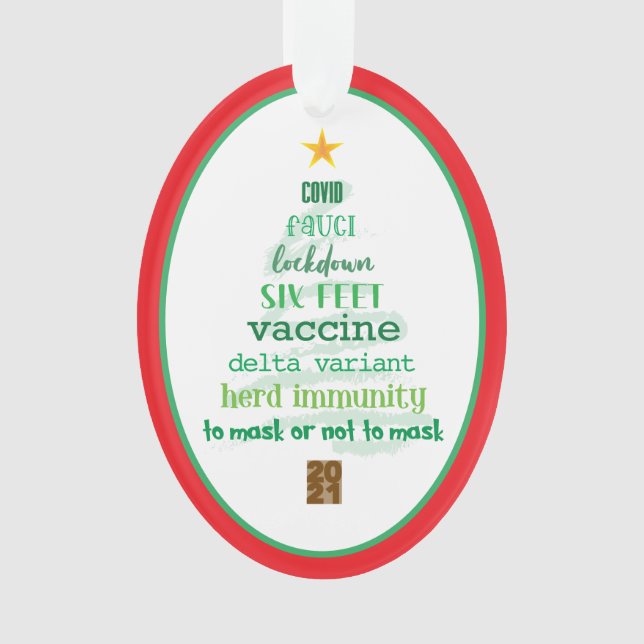 Covid 2021 Keepsaké rouge vert ornement de Noël (devant)