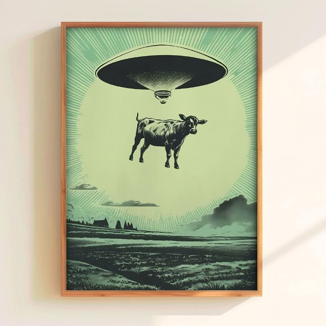 Cow Abduction Print Retro UFO Poster Alien Wall Ar (Créateur téléchargé)
