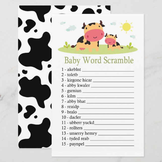 Cow Baby mot scramble jeu (Devant / Derrière)