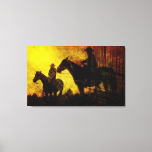 Cow-boys à cheval sur toile enveloppée